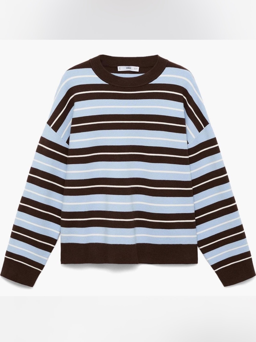 Mango Women’s Striped Crewneck Sweater in Brown and Light Blue